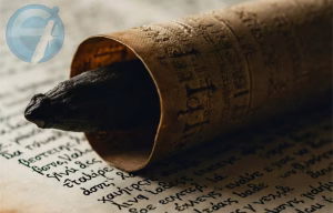 A parchment scroll with Greek lettering rests on a study table, symbolizing the ancient Septuagint and New Testament texts. The e-Sword logo is clearly visible, representing the free software and accessible modules offered for download by The Greek Bible Project.